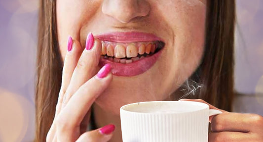 Red stained teeth.