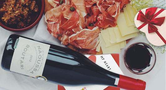 Valentine's Day dinner with wine and cheese.