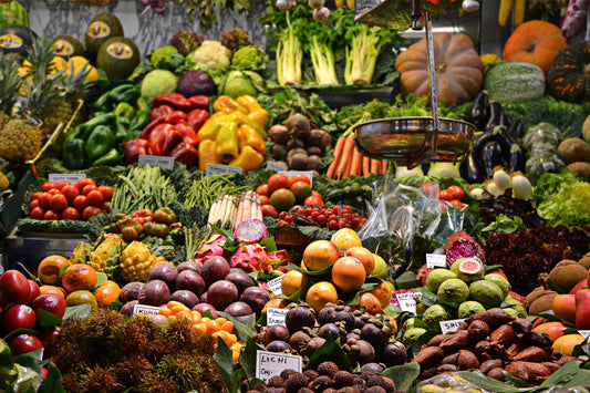 Various fruits and vegetables for sale on the market, for AutoBrush