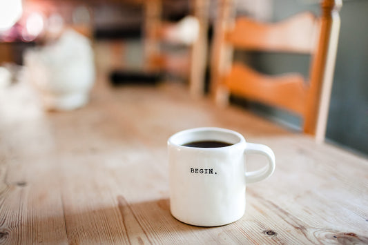 White mug on a wooden table, for AutoBrush