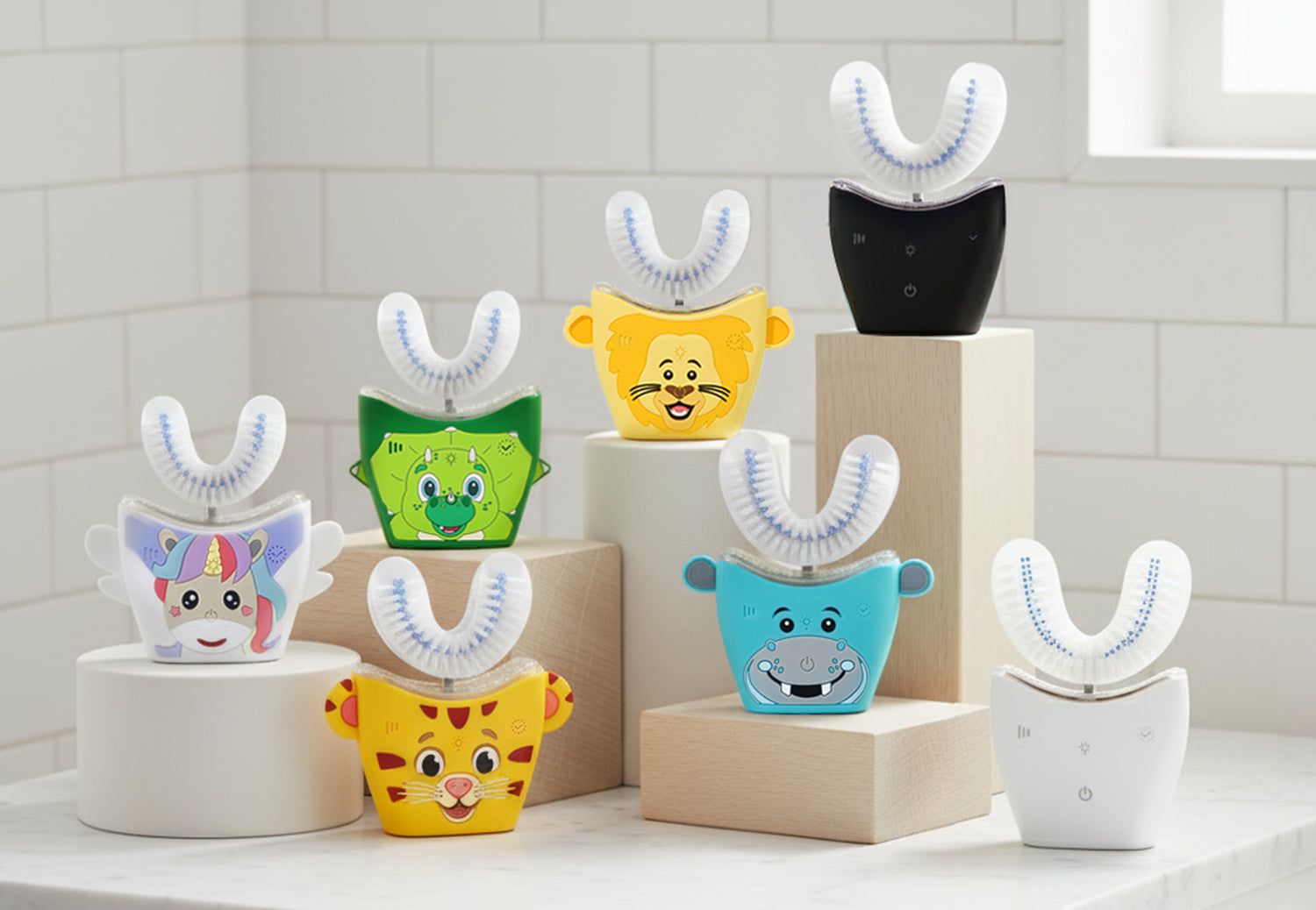 colorful Autobrush kids and adults toothbrushes.