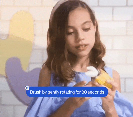 Kid using toothbrush. PDP context and explanatory images.