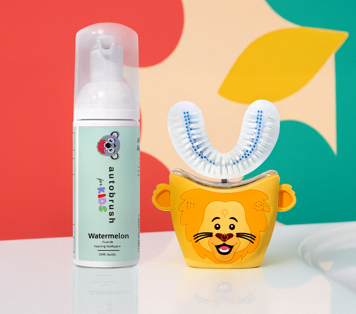 Automated toothbrush and watermelon-flavored product on a colorful background. #sonicprokidsbundle