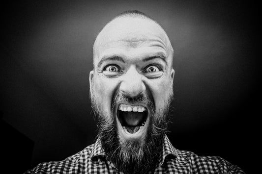 Bearded, bald man shouting, for Autobrush