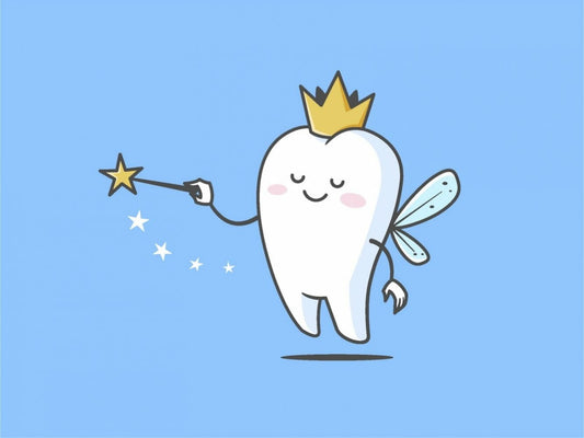 The tooth fairy; winged tooth topped with crown and waving magic wand, for AutoBrush