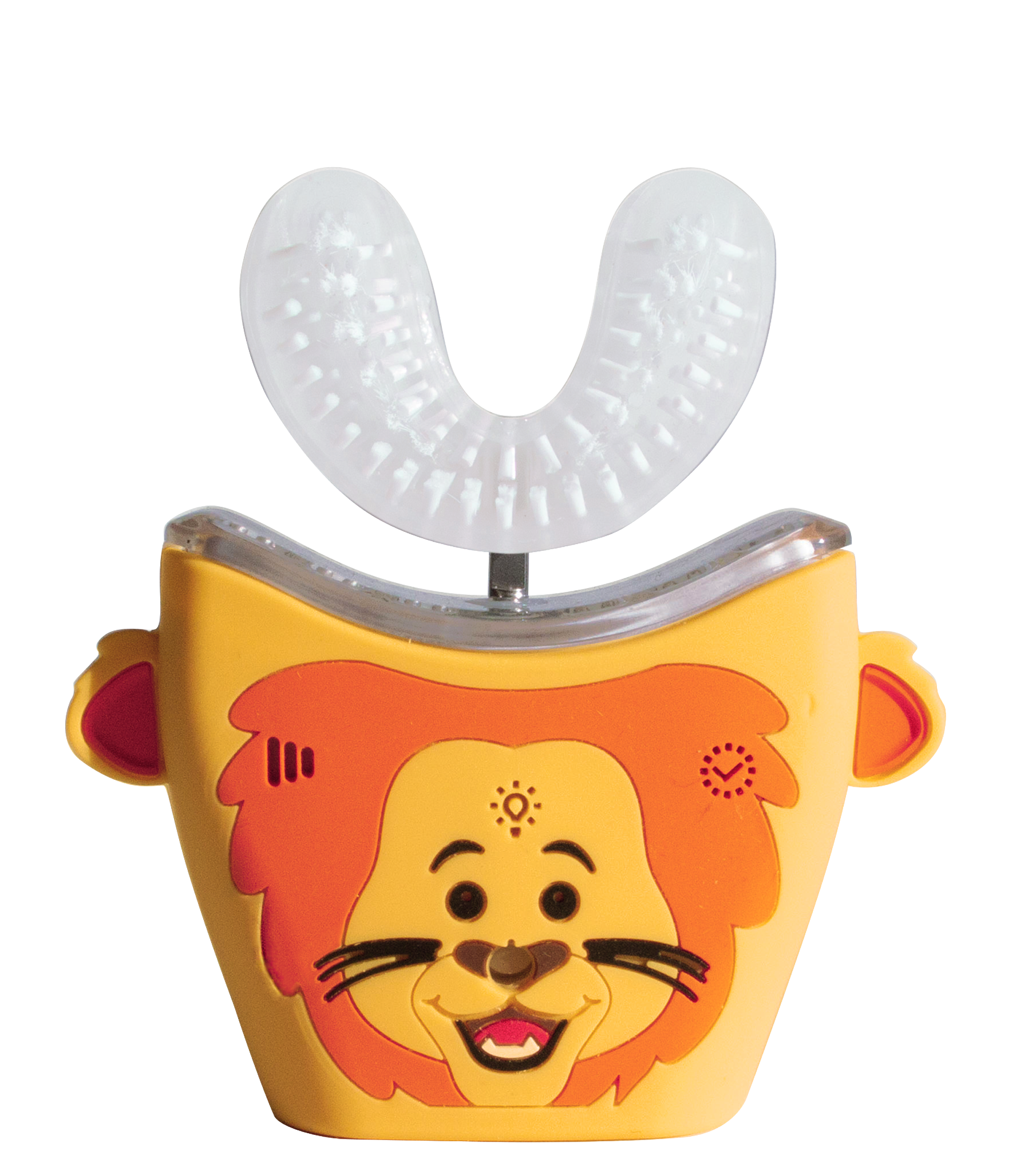 A colorful children's toothbrush sanitizer with a lion design.