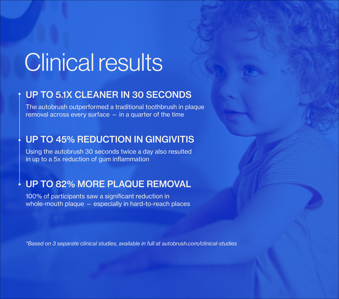 Child with clinical results text on a blue background. PDP context and explanatory images.