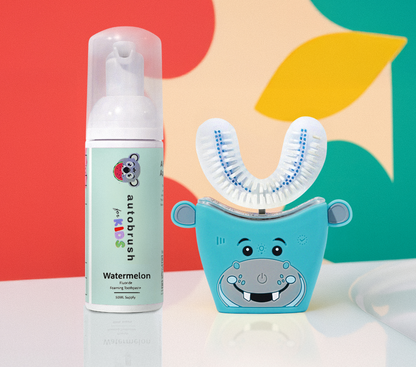 Children's toothbrush and watermelon-flavored mouthwash on a colorful background #sonicprokidsbundle